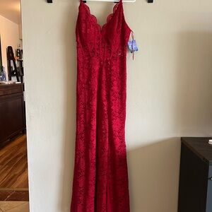 Morgan & Co. Red Lace Maxi Dress